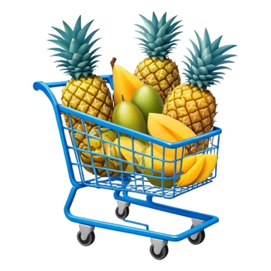 pineapples, mango and passion fruit in a blue Shopping cart  sticker