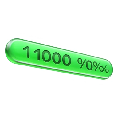 A 3D emoji of a horizontal progress bar filled 100% with bright green color, "100%" text floating above, sleek glass morphism style, professional UI design, white background. sticker