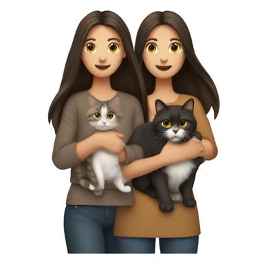 Two long hair brunettes keeping two cats in their hands sticker