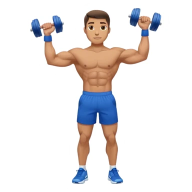 man with blue shorts doing side-lateral raise (T pose) with light dumbbells sticker