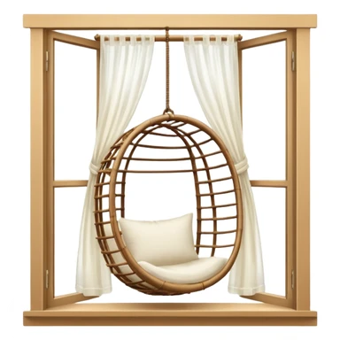 Window with hanging Chair + curtain, Apartment Windows. sticker