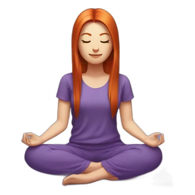 redhead white woman long medium straight hair, meditating on a violet blanket sticker