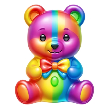 A neon rainbow girl gummy bear with bow sticker