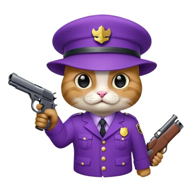 Un chat violet avec un pistolet sticker
