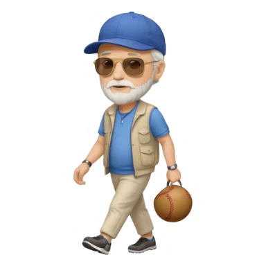 walking old white man wearing baseball cap with soft beard  and dark sunglasses sticker