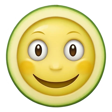 A yellow round modern smiley face emoji wearing zucchini slices on its eyes  sticker