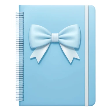 notebook with light blue cover and white bow illustration on front, gentle pastel look sticker