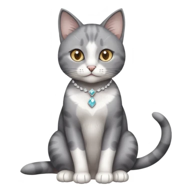 Grey cat with a white diamond spot on her chest and white markings on her paws sitting pretty sticker