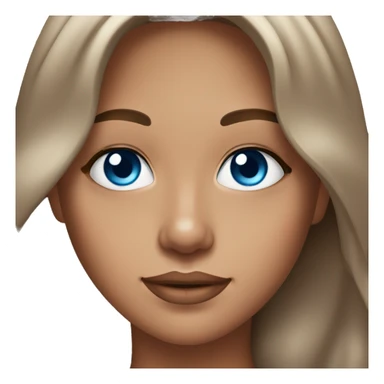 Beautiful tanned girl, long hair, brunette, Brown hair blue eyes, light pink lip color sticker