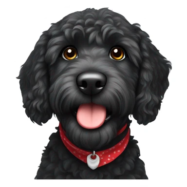 mini black labradoodle dog with red bandana around neck sticker