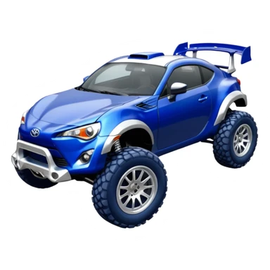 Rally race car Widened roof Long wheelbase widened pearly midnight snow dark blue 2nd generation 2025 Toyota 86 off-road racer chrome nerf bars,side steps mounted under-door-sill climbing rock sliders, and silver satin wheels  sticker