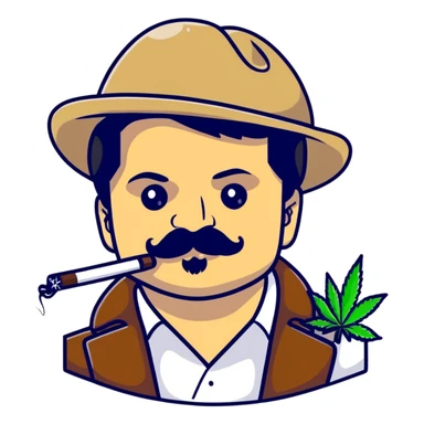 El Chapo Guzman with mustache smoking a marijuana joint sticker