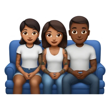 couch, naked people sitting: latina tattoed female, 2 black males sticker
