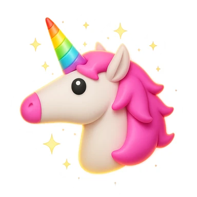 Make this unicorn more magical by adding sparkles and a glowing effect, keeping the same style as the original image. sticker