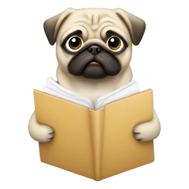 a pug holding a folder with documents sticker