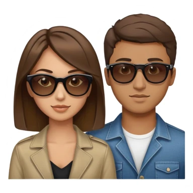 one guy and a girl posing together. The guy looks a bit like jim carrey but he is 26, he has medium short brown hait and wears sunglasses. The girl looks a bit like Keira Knightley, she is 26 as well, has dark blond hair and brown eyes.  sticker