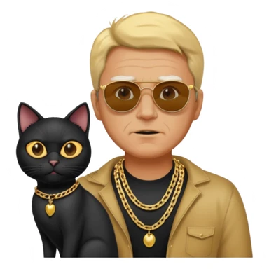 Freaky Larry is a cat with a gold chain and sunglasses standing behind a scared man with no facial hair. Make sure the cat is black sticker