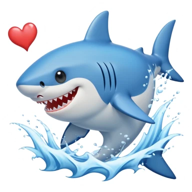 A smiling shark with hearts on eyes hitting waves water of front on photo with its tail sticker