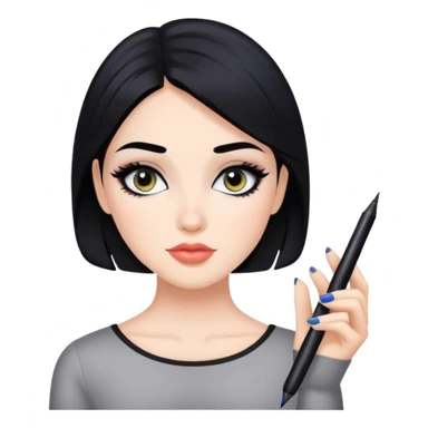 pretty girl with black hair, fair skin, makeup, and eyeliner sticker