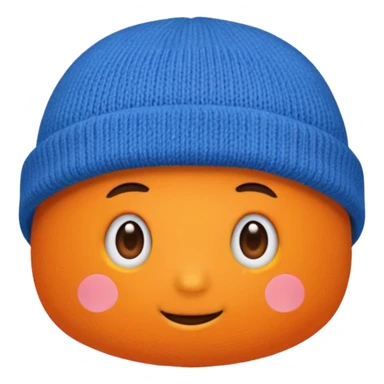 a blue beanie with an orange rim, and an orange puff dot at the top sticker