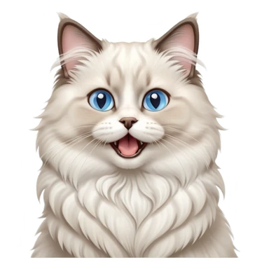 cinematic-adorable-big-eyed-fluffy-ragdoll-cat-portrait-emoji,-head-tilted-playfully-with-a-cute,-yawn,-white and grey fur,-simplified-yet-irresistibly-cute-features, blue eyes sticker