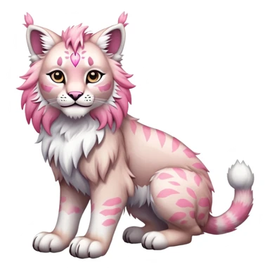 White and pink Fairy-type Bobcat-Lynx-Lion-Fakémon full body sticker