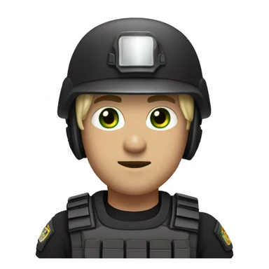 male swat officer wearing a helmet, white skin and dirty blonde hair, and green eyes sticker