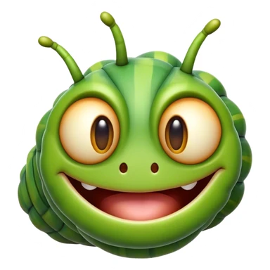 Cinematic Realistic Comical Caterpillar Portrait Emoji, Head tilted dramatically with an exaggeratedly amused expression, featuring a strikingly detailed segmented body in vibrant green with bold natural banding and wide, expressive eyes full of playful disbelief, rendered with lifelike texture and vivid natural colors, high shine, dramatic yet playful, styled with an air of cheeky garden mischief, soft glowing outline, capturing the essence of a spirited and over‐the‐top caterpillar that looks ready to wiggle its way into viral fame! sticker