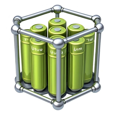 A bundle of uranium fuel rods used in a nuclear reactor, with a metallic structure and cylindrical rods, arranged in a hexagonal grid, futuristic and industrial style sticker