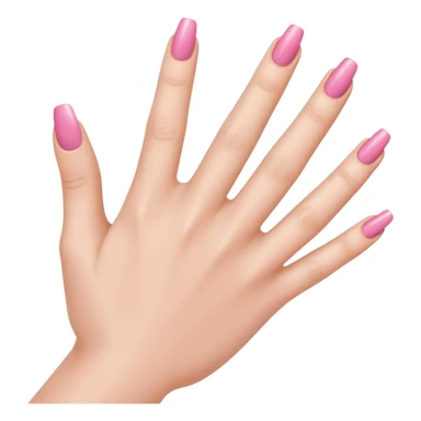  pink  close-up of a human hand with exactly five fingers, beautifully manicured nails, glossy pink nail polish, elegant nail shape, soft lighting, realistic style, isolated on transparent background" sticker