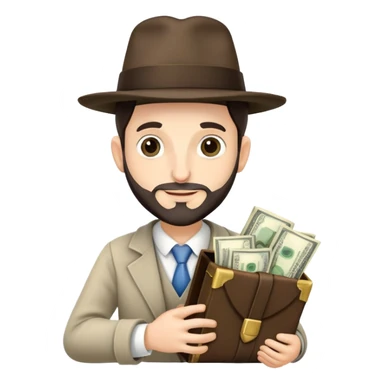 Jewish man with Jewish hat holding money and Torah sticker