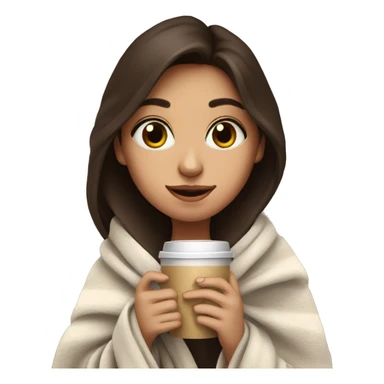  Cute Brunette girl wrapped in blanket drinking coffee sticker