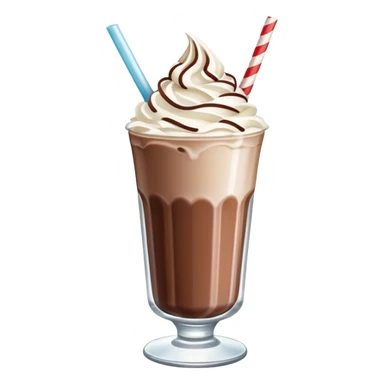 A thick, creamy milkshake in a tall glass with whipped cream on top and a straw sticker