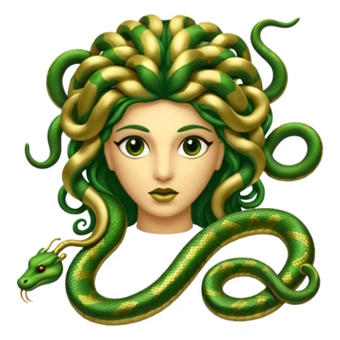 The Sicilian Medusa in gold and green and make the snake hair have snake faces  sticker
