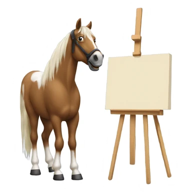 horse standing in front of an easel with a paintbrush in his hoff sticker