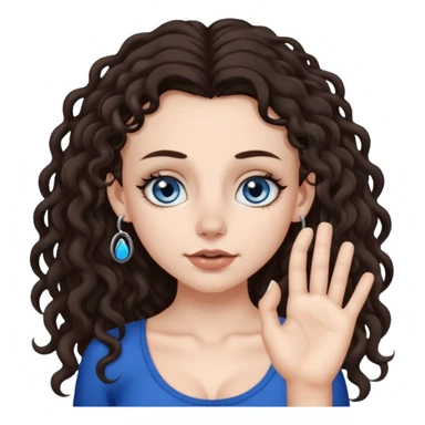 white girl, dark brown long slightly curly hair , skinni but with big breast , septum piercing on nose, beautiful dark gray-blue eyes, showing her toes , sticker