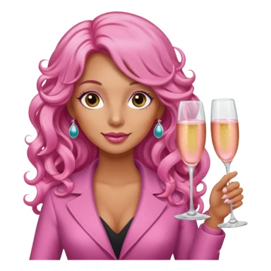 One lady with long pink curled hair and tan skin holding two pink champagne glasses sticker