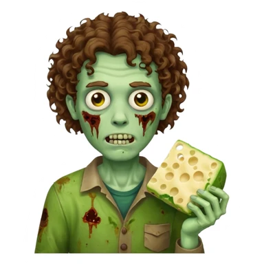 curly hair man zombie holding moldy cheese piece sticker