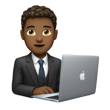 young man white with brown eyes and brown hairs dressed in a suit work on apple macbook sticker