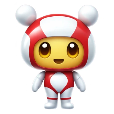 Very shiny full body character with pill capsule head with retro antennae and jetsons aesthetic sailor moon eyes  puffy body and welcoming waving arms Japanese animation inspired Anpanman with big boots and antennae red and white colors only sticker
