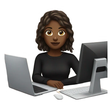 black girl on a computer with a black sweater and brown hair sticker