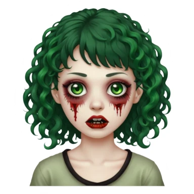 zombie woman with curly hair, bangs, and a septum piercing. sticker