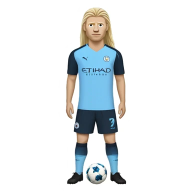 Erling Haaland with long hairs full body Manchester City sticker