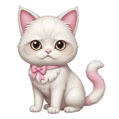 A White grumpy cat with light pink ears and paws and with a bow around its neck. The cat shall be standing on two legs sticker