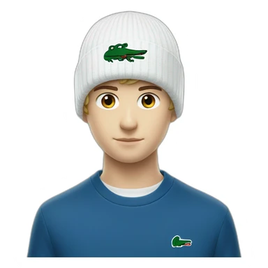 white boy using lacoste beanie with lacoste sticker