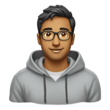 25 year old indian silicon valley creator economy startup founder wearing glasses in a gray sweatshirt sticker