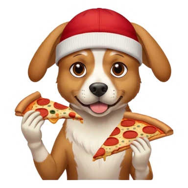 dog eating pizza with a nike beanie sticker