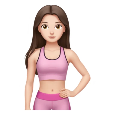 white brunette girl long hair with hazel eyes in light pink workout with small waist sticker