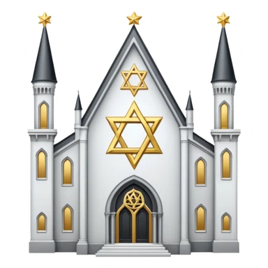 reform jewish synagogue similar in architecture to historical religious architecture in europe. the building should be white with silver/golden features, gothic architectural elements and star of david. no crosses. the emoji should be in ios emoji style. sticker