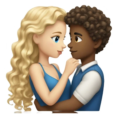 blonde blue eyed girl kissing mixed boy with curly brown hair sticker